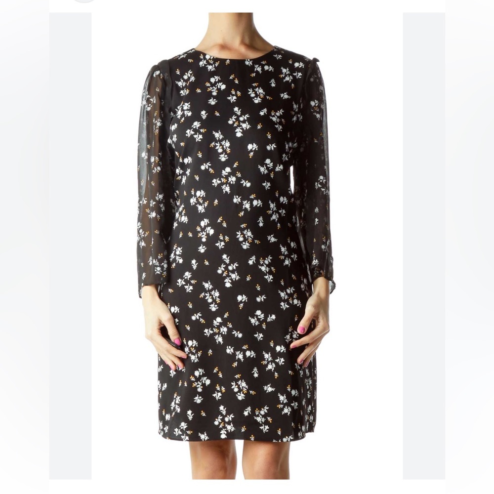 Ann Taylor Black floral sheer sleeve dress size 0P